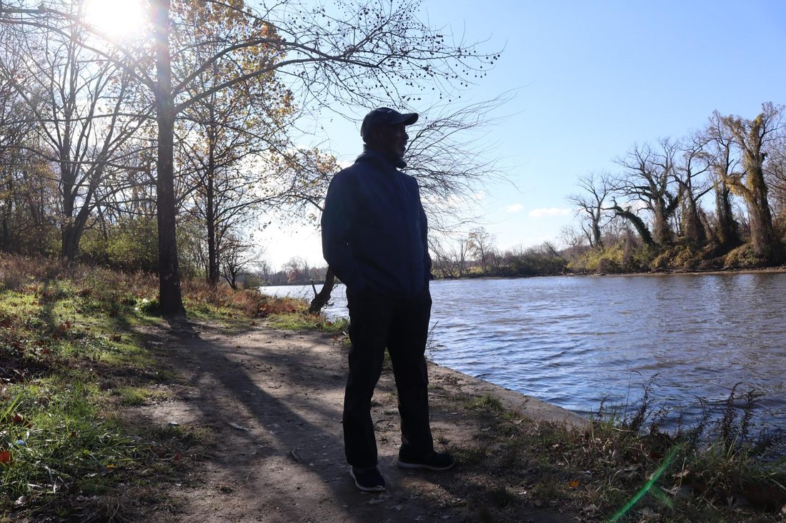 Water advocate Dennis Chestnut looking toward the Anacostia River.