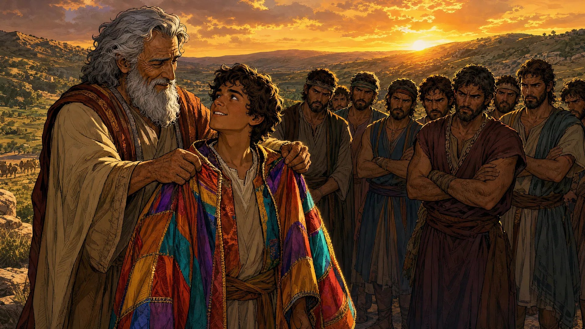 Jacob giving Joseph the coat of many colors