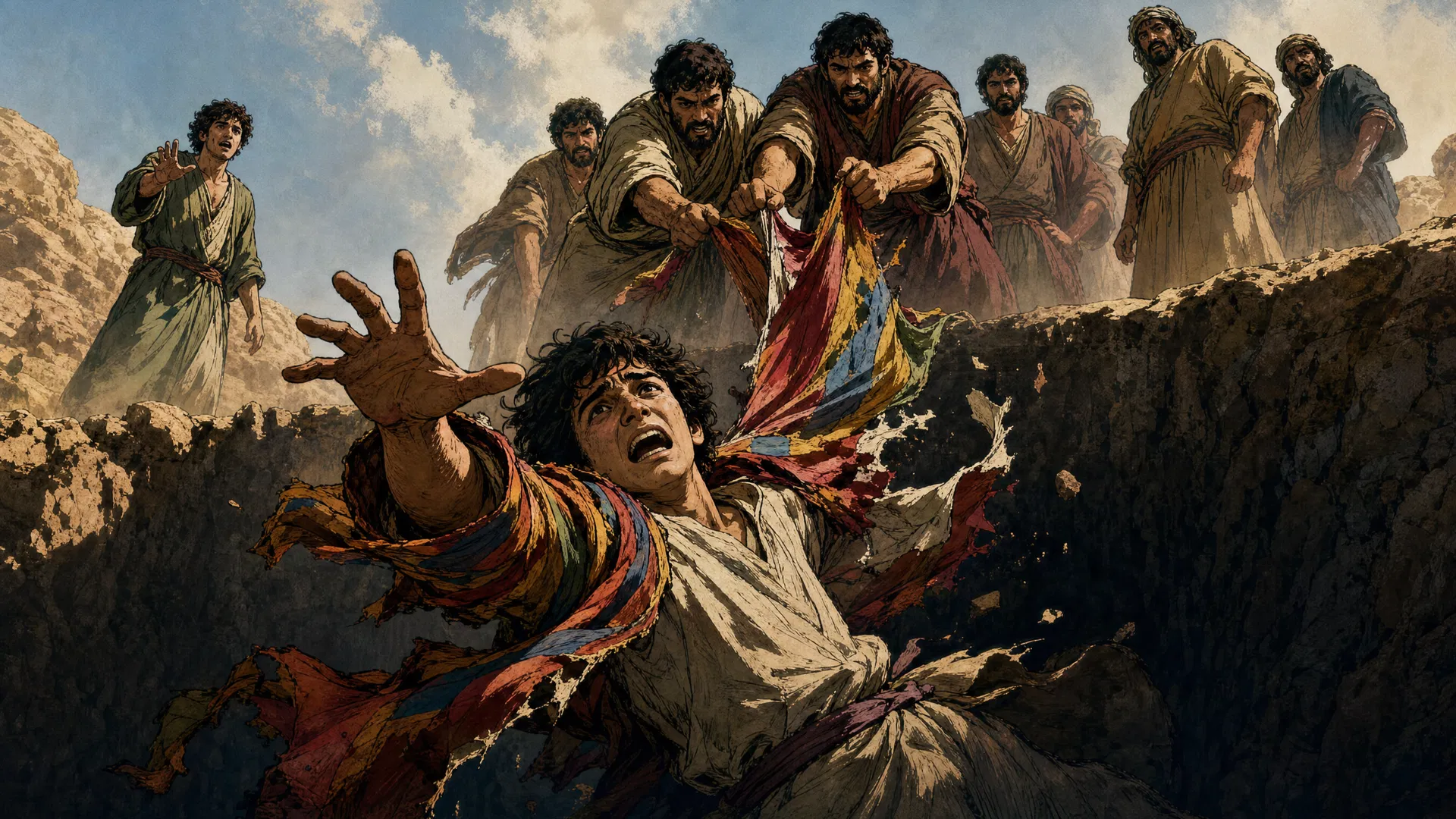 Joseph thrown into the pit by his brothers